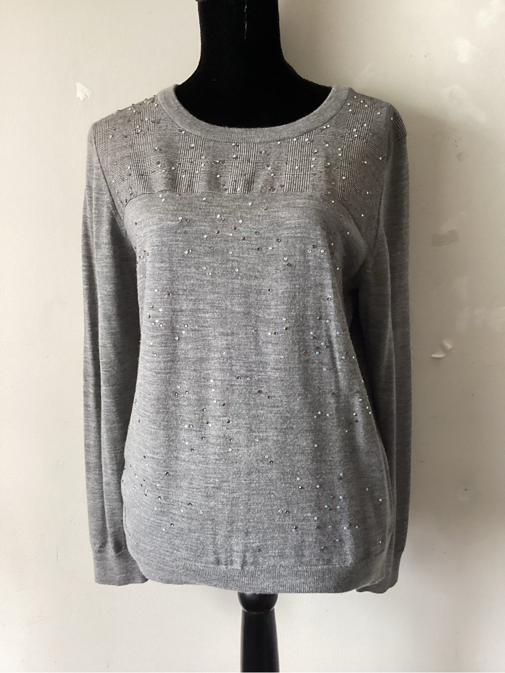 J. Crew Gray beaded Crewneck Sweater